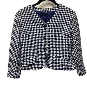 Vintage Wool Blazer Navy Blue and White Houndstooth